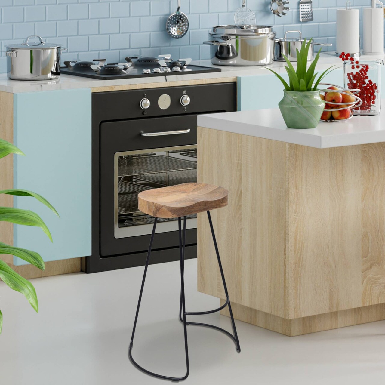 Black Saddle Seat Bar/Counter Stool with Black Finish Frame – 30" Height – Modern & Comfortable